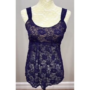 Womens S Purple Sheer Lace Cami Tank Top Y2K Fairy Grunge Whimsigoth Coquette